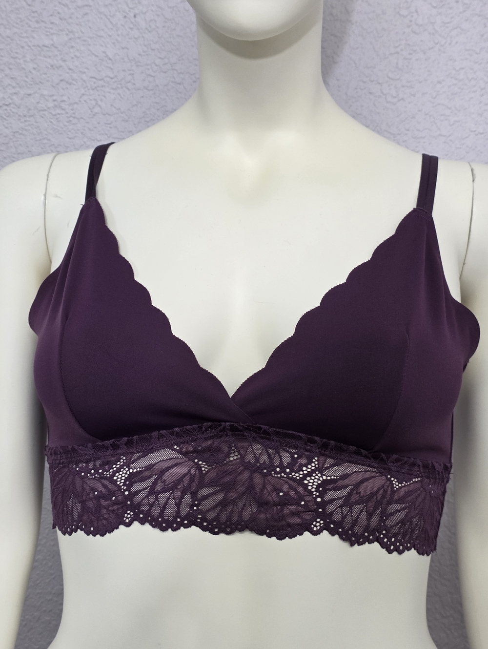 Auden Unlined Lace Trim Bralette Plum Purple Size L